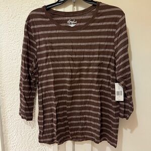 Kim Rogers Brown and Tan Striped Long Sleeve Top